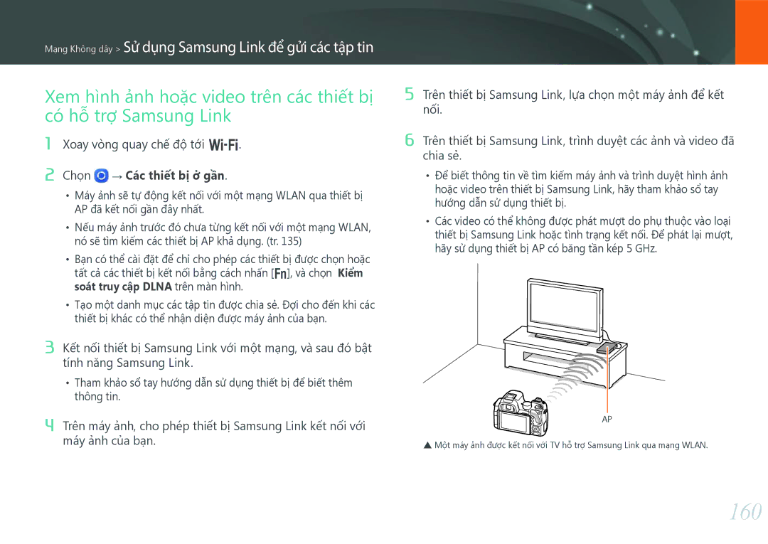 Samsung EV-NX30ZZBGBVN manual 160, Có hỗ trợ Samsung Link, Chọn → Các thiết bị ở gần 